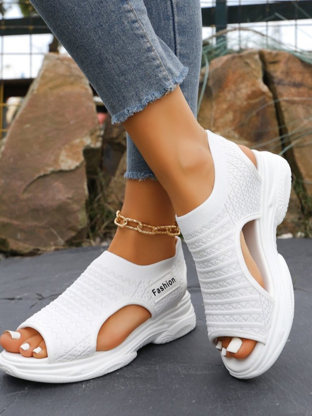 White Open Toe Platform Sandals